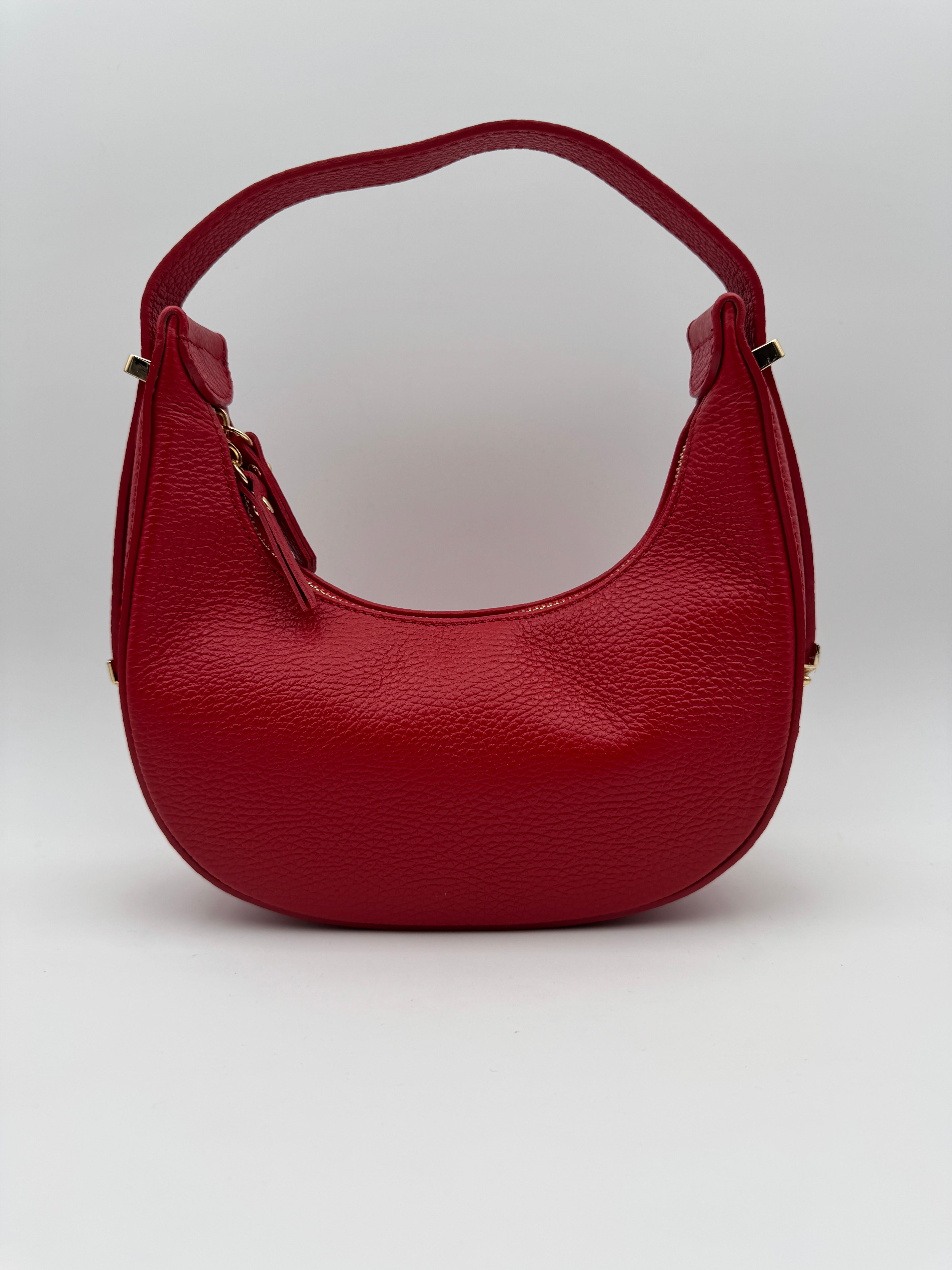 Borsa Mezzaluna GLICINE - in Vera Pelle Martellata Made in Italy