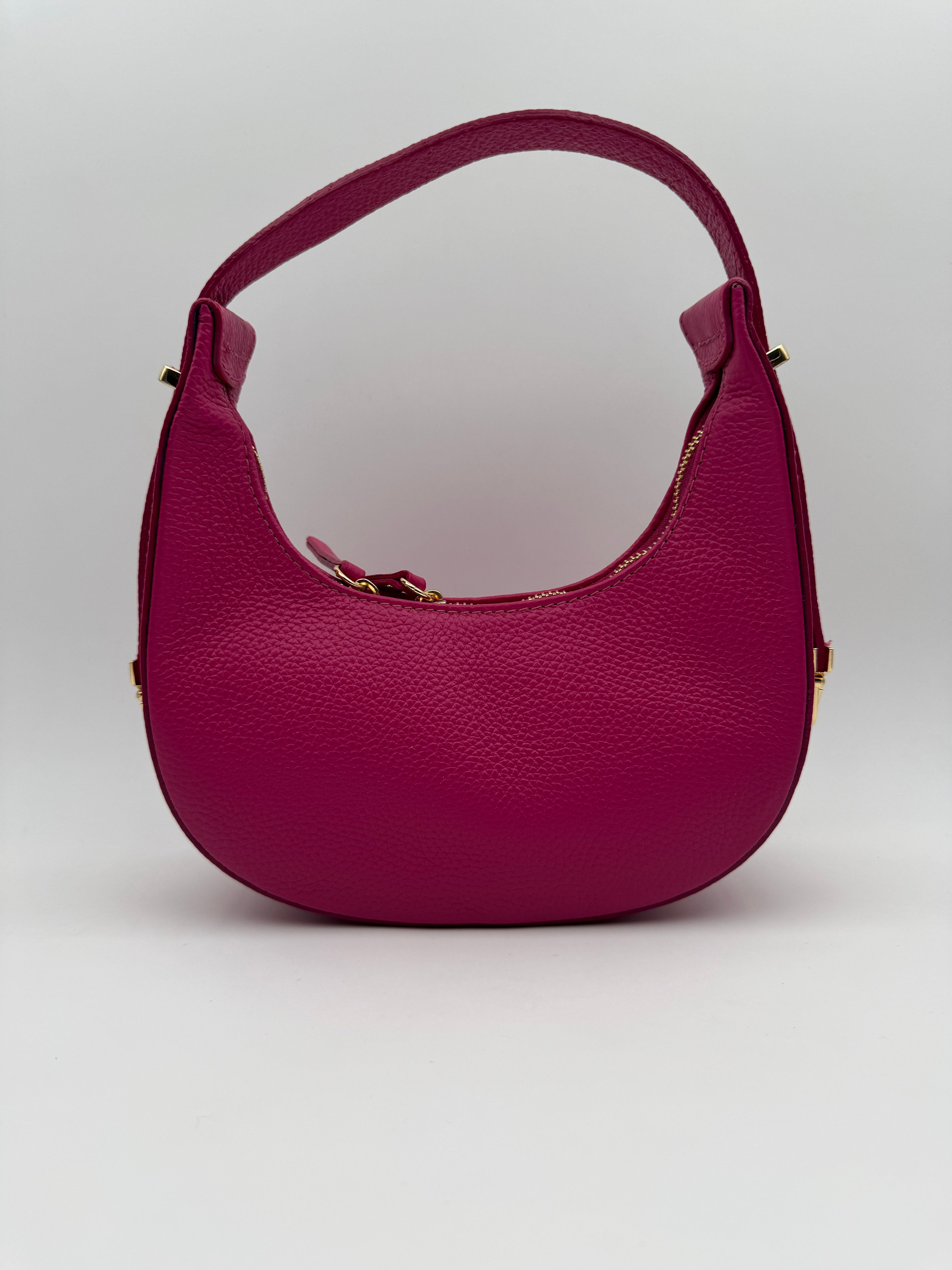 Borsa Mezzaluna GLICINE - in Vera Pelle Martellata Made in Italy